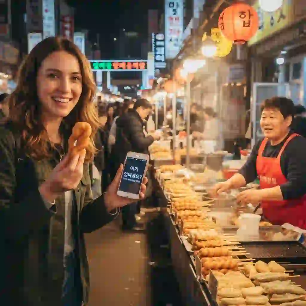 A traveler enjoys Korea confidently thanks to a korean to english image translator that scans photos, translates text into English, and preserves layout, making ordering food and finding directions effortless.