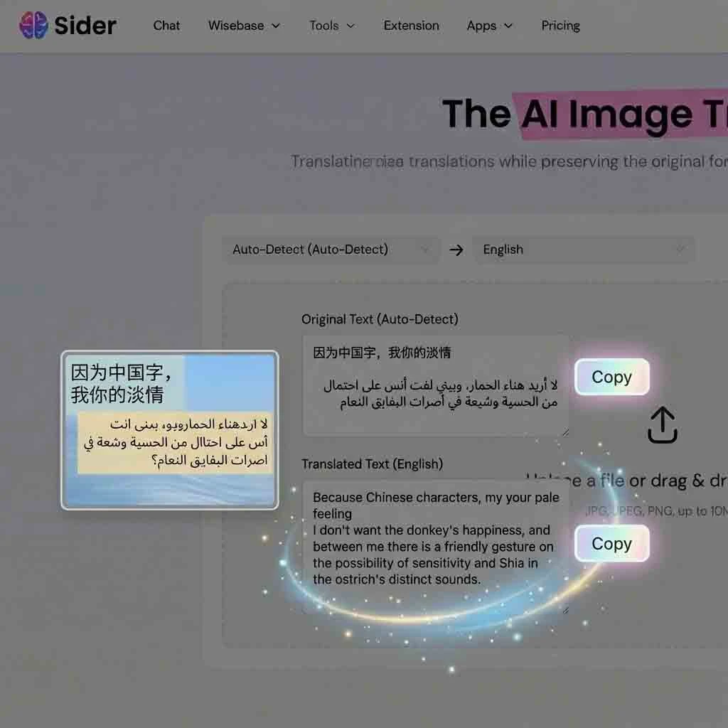 Instant results produced by the sider ai image translator, showing side-by-side original and translated text for quick comparison and verification within a streamlined browser workflow.