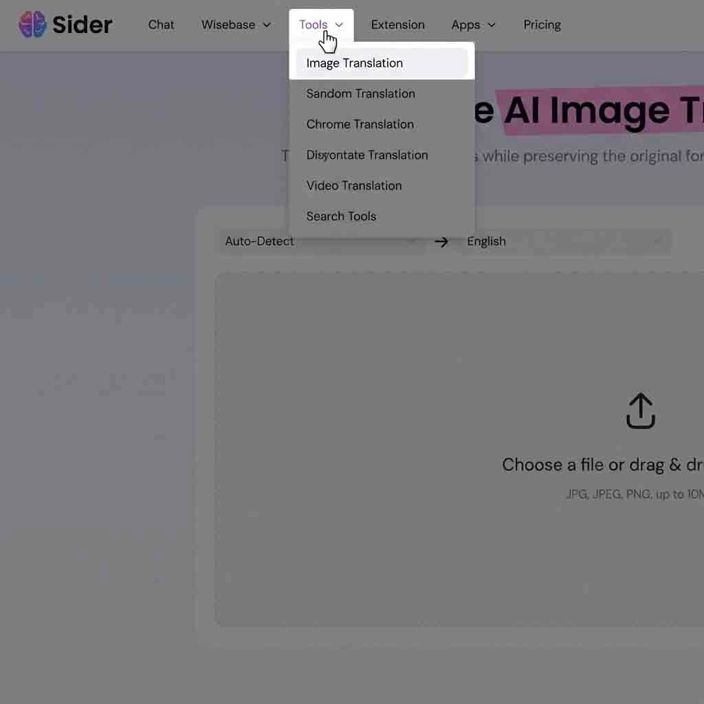 Visiting the official site to access the sider ai image translator, highlighting quick entry points and a clean interface for streamlined online image translation workflows on desktop.