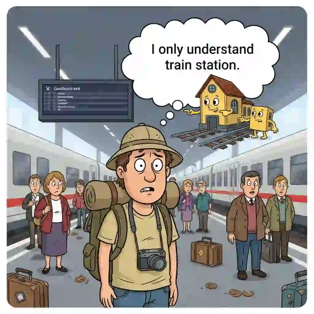 Illustration of German cultural traps and idioms that break literal attempts to translate german image to english, emphasizing correct interpretations for professionalism and clarity in business or academic contexts.