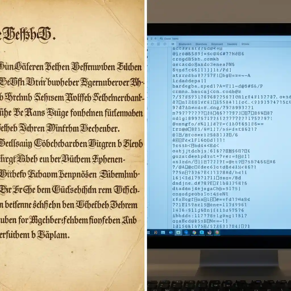 Sample of German handwriting and special fonts challenging attempts to translate german image to english, illustrating Fraktur script issues and why specialized tools outperform generic OCR on unusual typography.