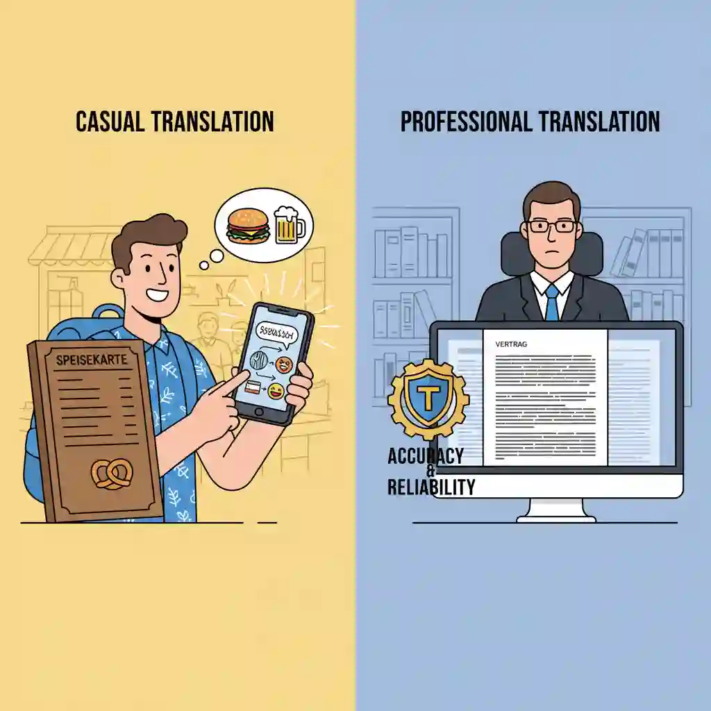 Side‑by‑side comparison of general translators versus a professional German photo translator to translate german image to english, highlighting terminology accuracy, formatting preservation, and reliability for legal or technical documents.