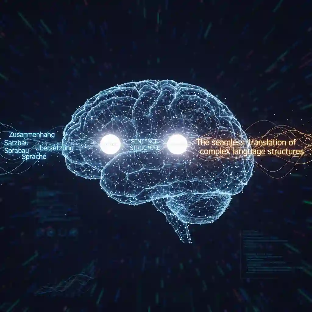 Visualization of contextual AI understanding used to translate german image to english, showing sentence‑level meaning, disambiguation, and better choices for polysemous words compared to naive word‑by‑word replacement.