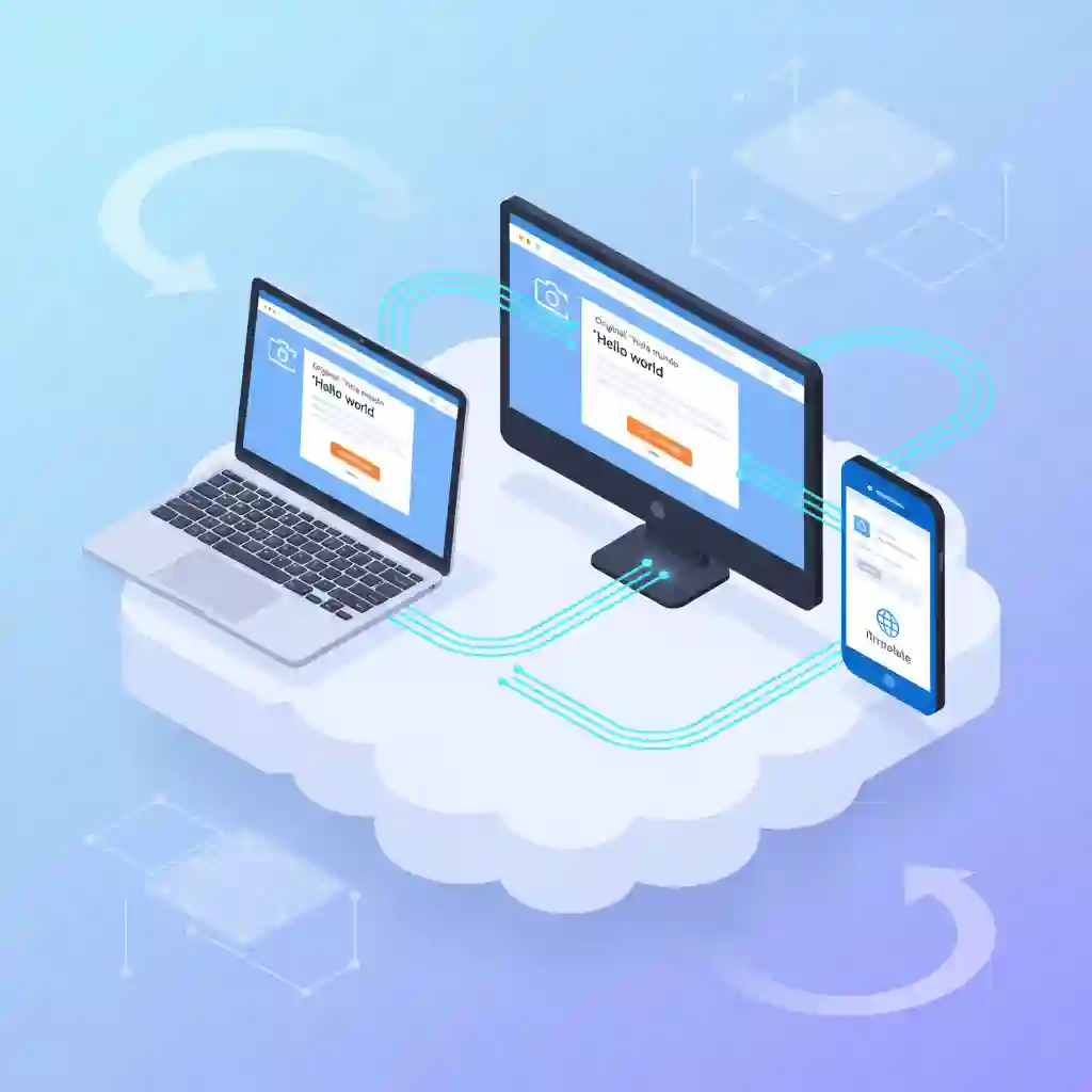 Cross-platform overview illustrating how to translate from an image on desktop and mobile, enabling seamless collaboration to extract, translate, and copy photo text across devices without installing any apps.