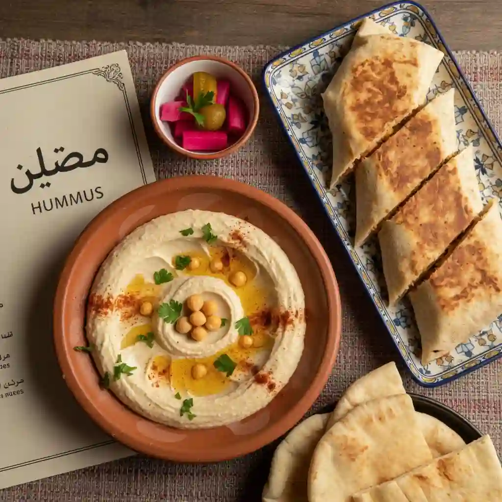 Menu item showing 'Tabbouleh' transliteration vs. literal translation.