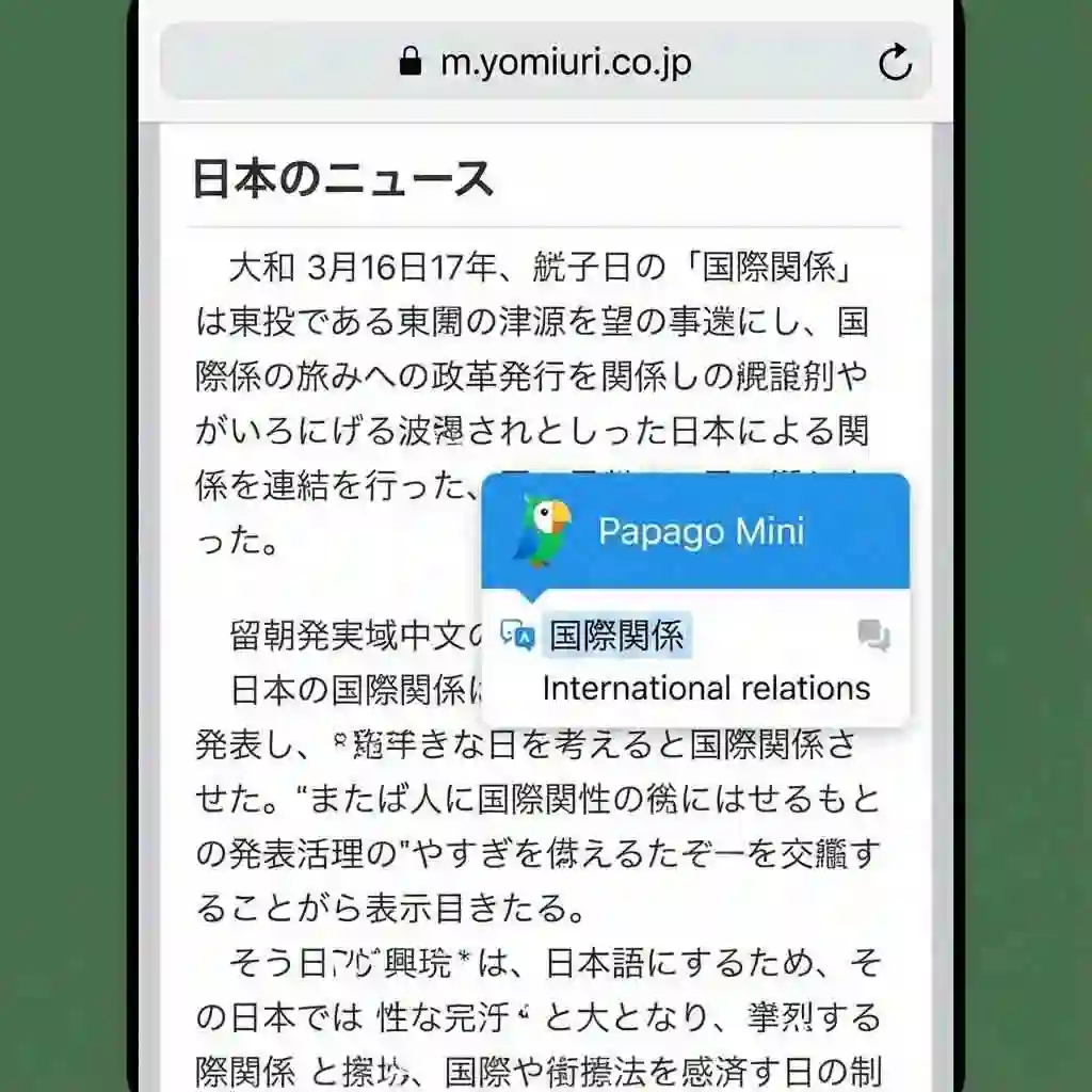 Example shows Papago, acting as a kanji translator image, translating complex Japanese sentence structures with contextual awareness, producing fluent English that respects grammar, politeness, and subtle cultural cues.