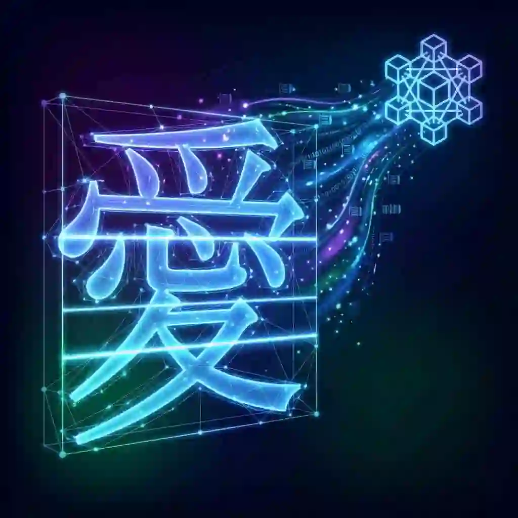 Visualization of OCR where a kanji translator image analyzes strokes and structures, matching thousands of kanji patterns to extract precise text from pictures before sending sentences to an AI translation engine.