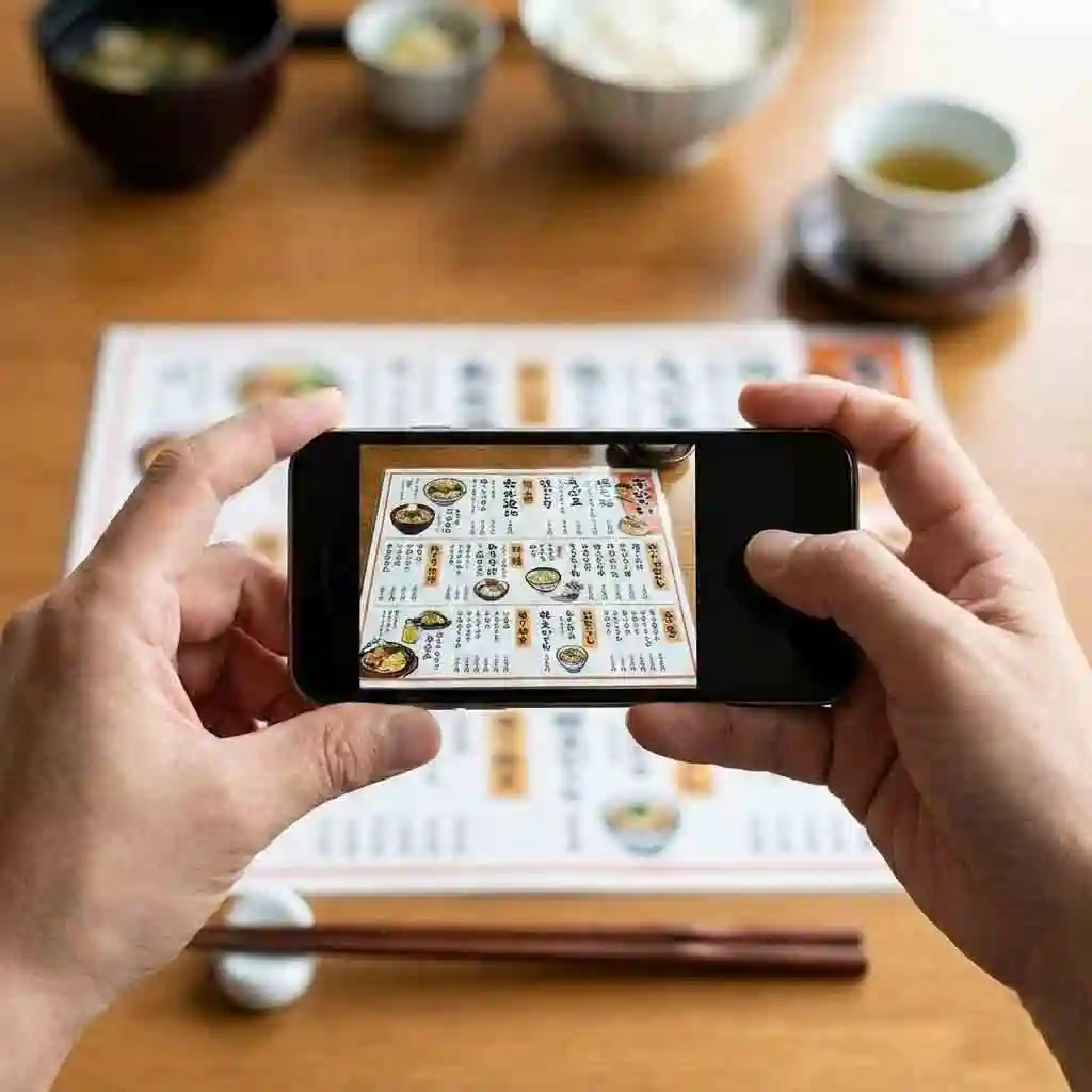 User holds phone steady and ensures good lighting before scanning, foundational steps that dramatically improve kanji translator image accuracy and minimize OCR errors in menus, signs, and documents.