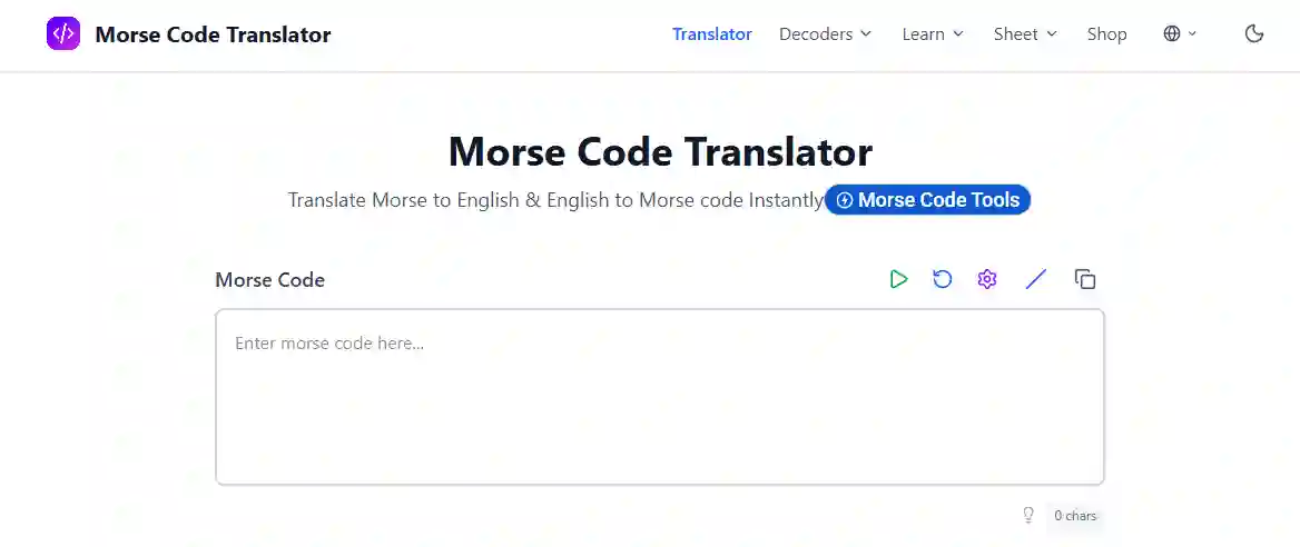 Morse-Coder.com screenshot capturing a conventional image morse code translator workflow for uploading pictures, parsing dots and dashes, and returning readable English text without complex configuration.