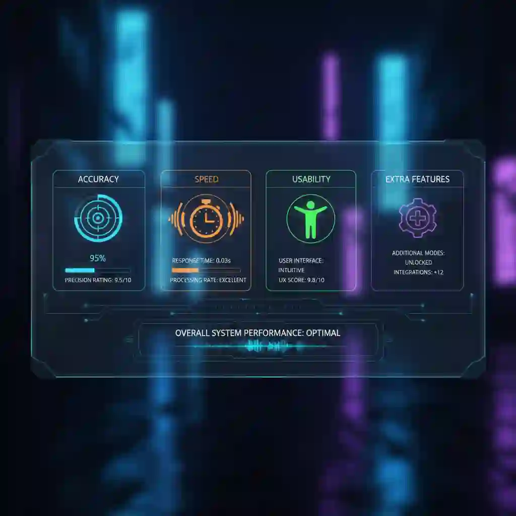 Infographic of review criteria ranking each image morse code translator by accuracy, speed, usability, and extra features, including multi-format support like JPG, PNG, and WEBP for picture decoding.