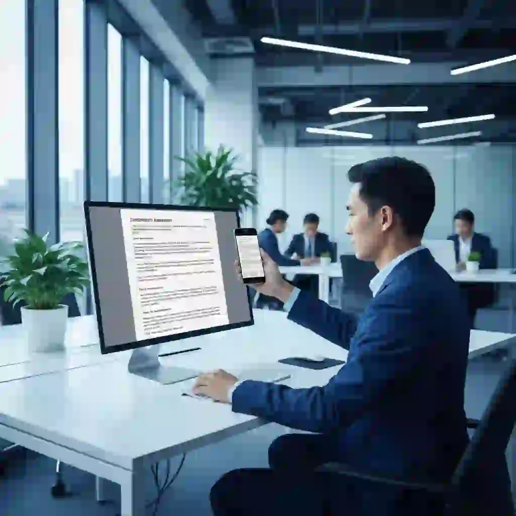 Business workflow illustrating a chinese image translator extracting text from scanned invoices, contracts, and presentations, then translating Chinese content to English for accurate review, collaboration, and documentation in professional environments.