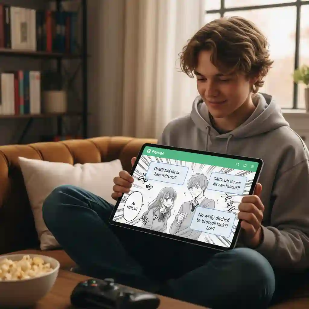 Papago example focused on Asian languages to translate japanese image to english, handling slang, stylized fonts, and cultural context with strong performance for manga, social posts, and informal content.